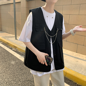 工装背心男韩版潮流港风ins机能黑暗系男装宽松坎肩战术马甲外套图片