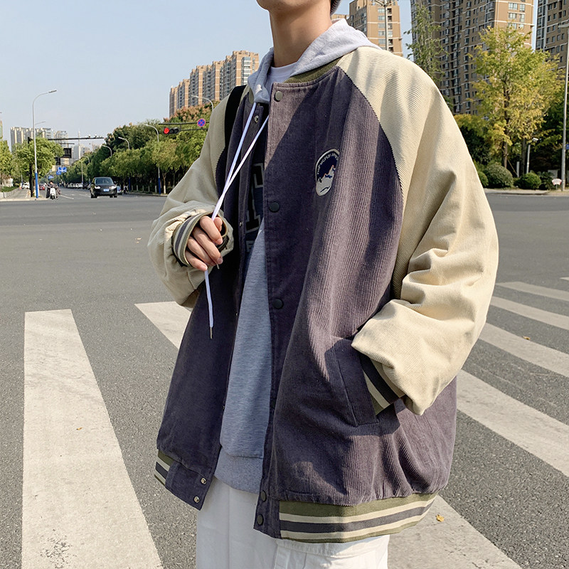 潮流ins港风宽松立领拼色夹克春季男女炸街棒球服~`JK995-p58图片