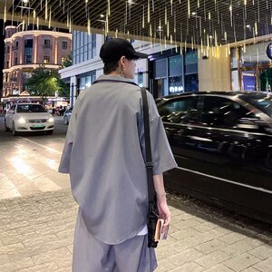 外套男小西装夏潮短袖衬衫五分短裤胖子痞帅搭配帅气男装一套图片