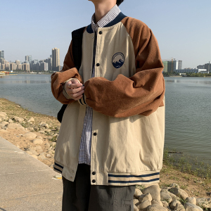 2021春新港风图案棒球服运动夹克宽松外套上衣图片