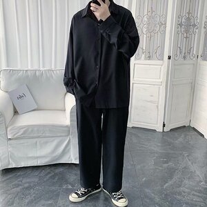 2021春款！白色长袖衬衫男休闲寸衣外套雪纺坠垂感很仙的衬衣图片