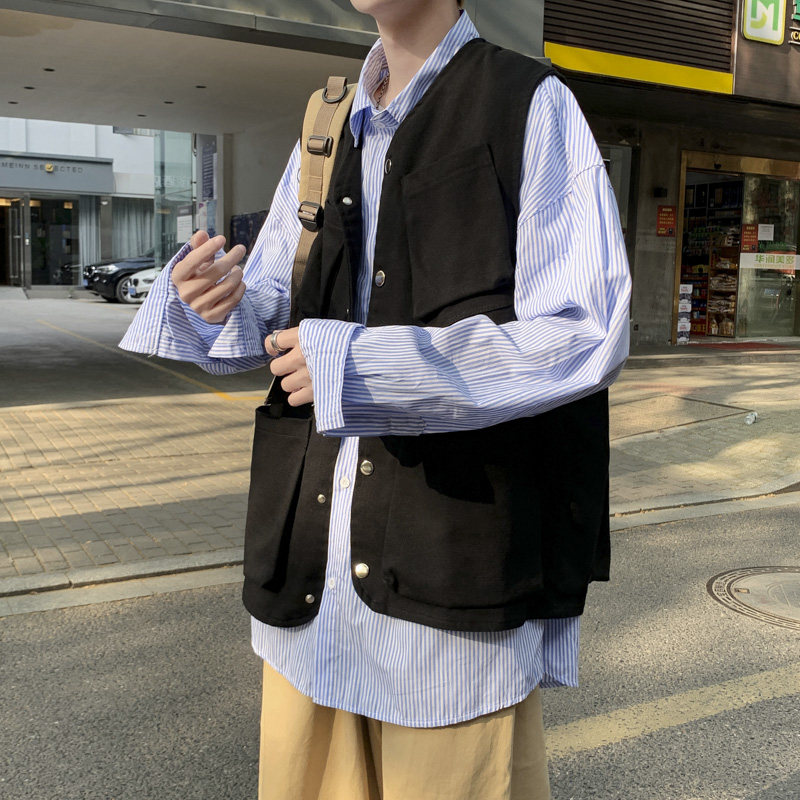 工装马甲夏季潮流宽松复古原宿风无袖背心外套,男装背心/马甲,星座601-1