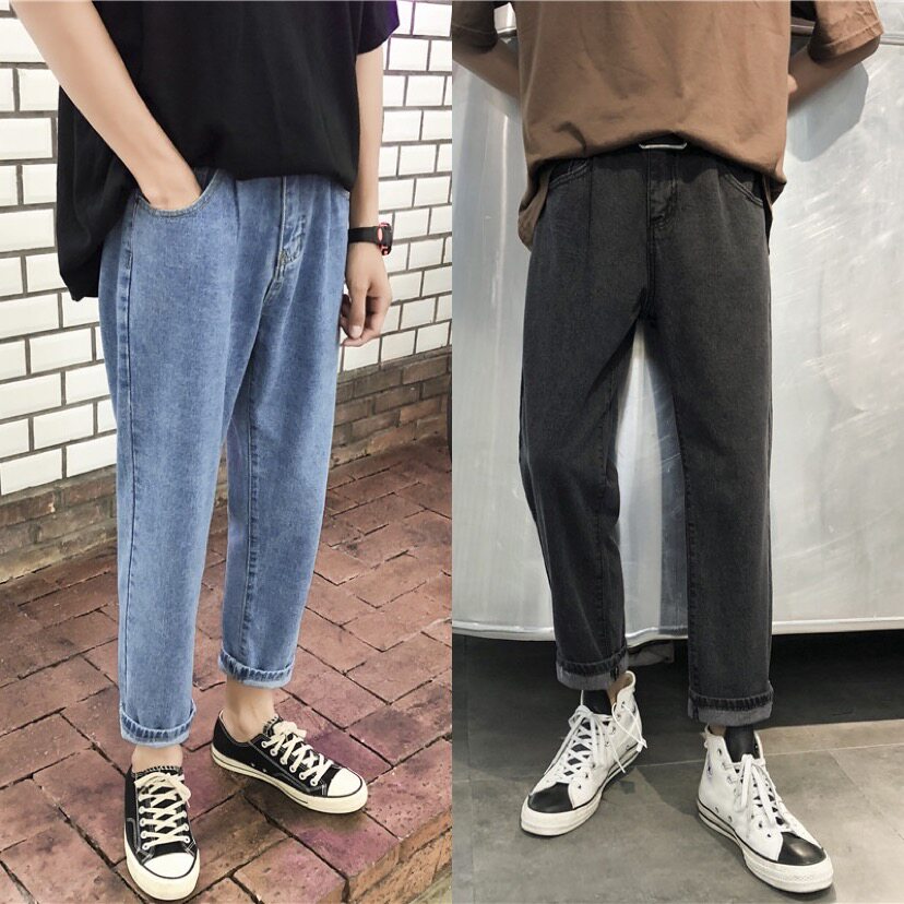 2021春秋~新款韩版潮流男女士牛仔裤港风直筒九分裤男-k901-P35图片