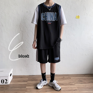 运动休闲套装男假两件短袖t恤短裤两件套嘻哈篮球服-TZ55-p45图片