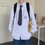 送领带`原创刺绣长袖jk衬衫男dk制服情侣学院风白衬衣班服，男装衬衫，星座601-1