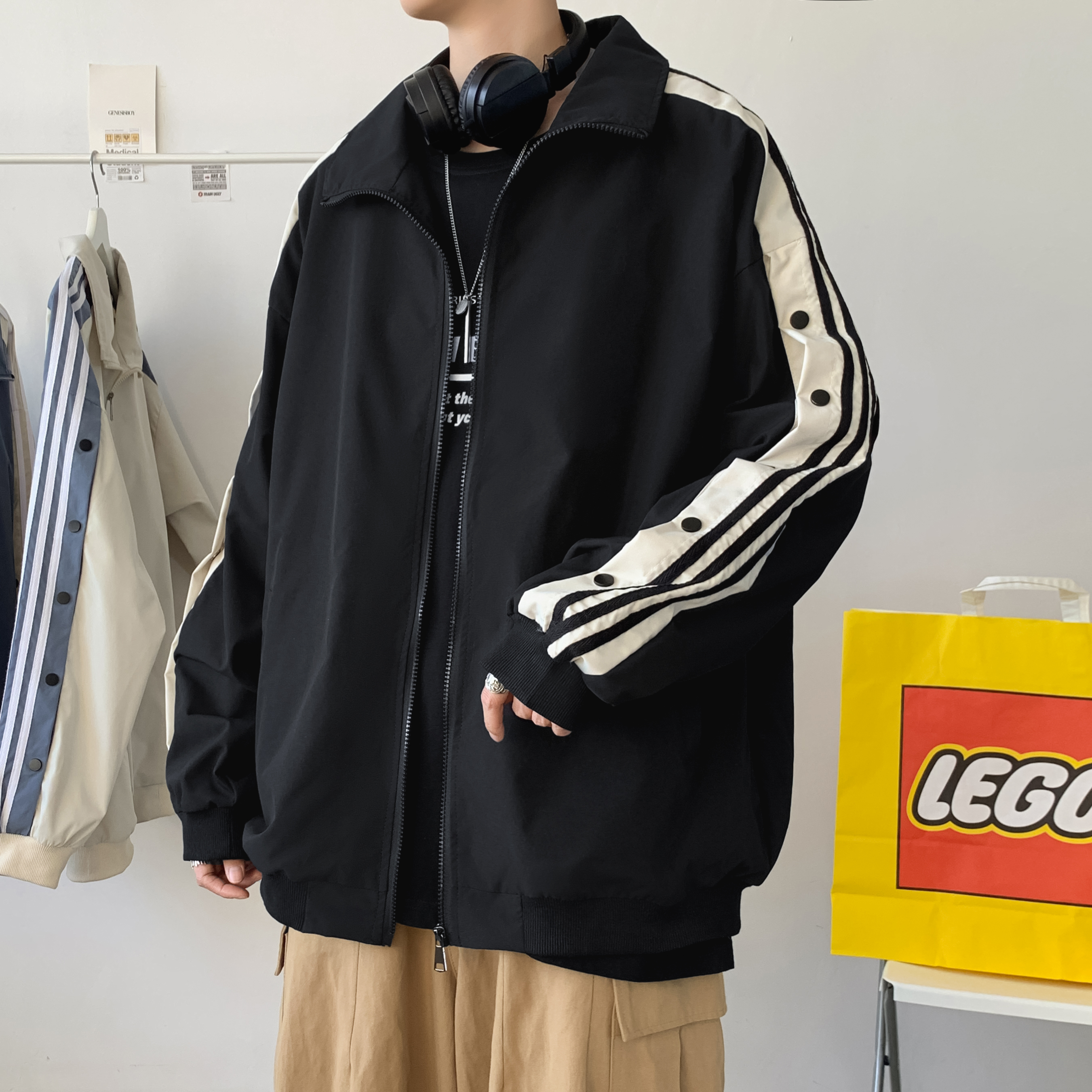 Jacket men's Korean personality trend cool breasted sports jacket new loose casual