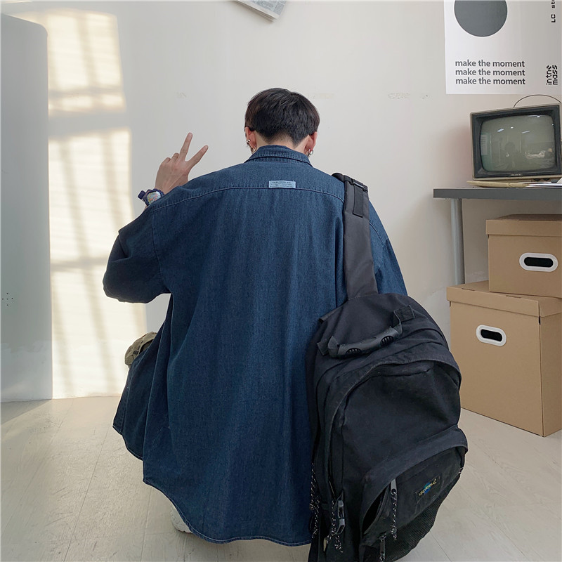 夏季ins牛仔衬衫男士短袖工装衬衣韩版宽松百搭帅气上衣港风,男装衬衫,星座601-1