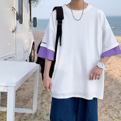 Fake two letter print short sleeve t-shirt men's fashion couple top loose summer half sleeve short man