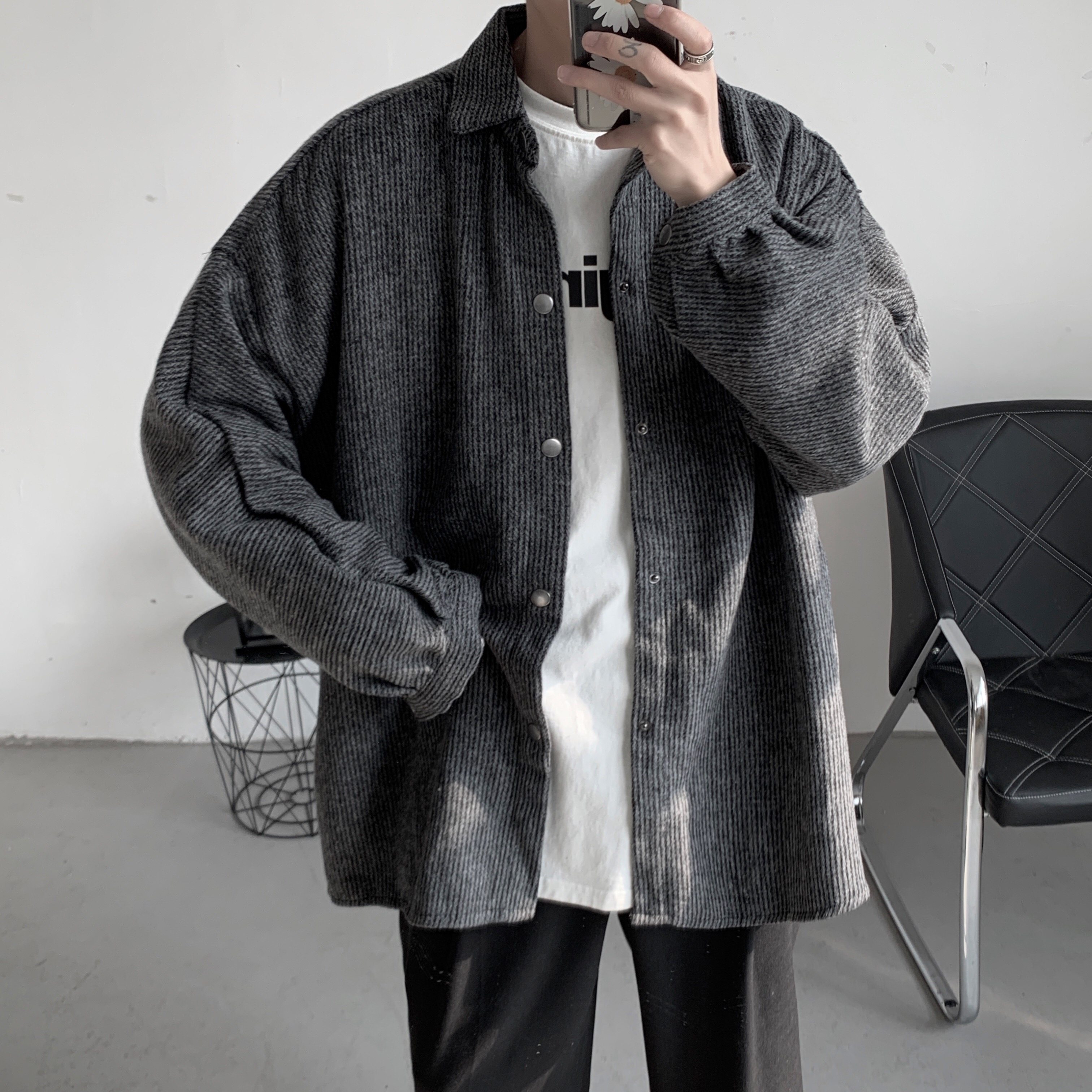 新款日系文艺复古磨毛厚款衬衫男韩版宽松潮外套-WT7003-p50图片