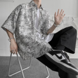 树枝印花衬衫男生短袖港风五分袖衬衣韩版上衣痞帅寸衫CS240-p28，男装衬衫，星座601-1