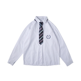 送领带`原创刺绣长袖jk衬衫男dk制服情侣学院风白衬衣班服，男装衬衫，星座601-1