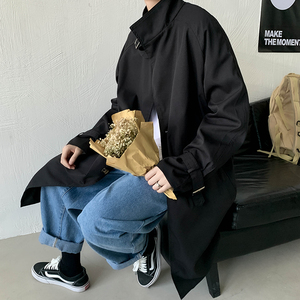 2021秋季风衣男中长款上衣韩版潮流ins宽松立领夹克大衣外套图片