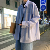 wassuphappy日系条纹长袖衬衫男款春秋季潮牌青少年痞帅休闲外套，男装衬衫，星座601-1