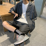 夏季套装男薄款运动休闲坠感潮牌短袖衬衫潮流韩版帅气宽松小西服，男装西服套装，星座601-1