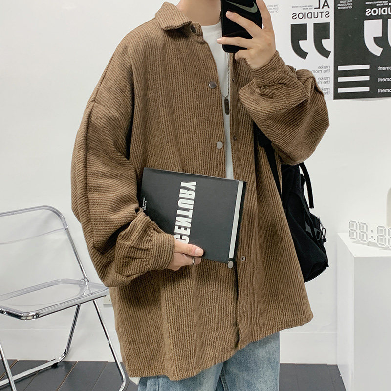 灯芯绒衬衫男长袖潮痞帅宽松韩版衬衣潮牌港风日系工装外套,男装夹克,星座601-1
