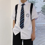 dk制服学院风长袖白色衬衫男生刺绣情侣短袖衬衣女CS33-p35送领带，男装衬衫，星座601-1