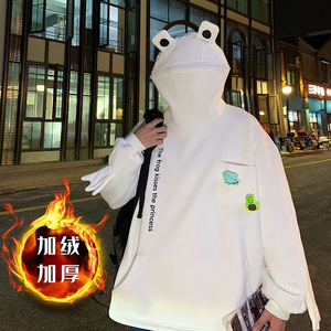 青蛙大码连帽卫衣男女潮2021年秋冬加绒加厚情侣装外套-A001-p45图片
