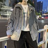 网红连帽夹克男春秋宽松休闲百搭潮帅气上衣个性ins反光外套，男装夹克，星座601-1