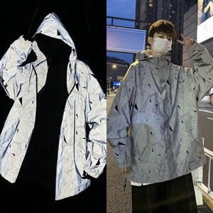 2021秋季新款反光街头潮流连帽外套男士宽松ins夹克潮牌外套衣服图片