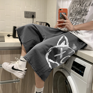 高街五分裤潮牌鬼脸嘻哈裤宽松运动情侣短裤男潮流图片
