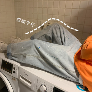 主推！新款潮流甩漆点纽扣子港风牛仔裤男601-1-NB07-p45图片