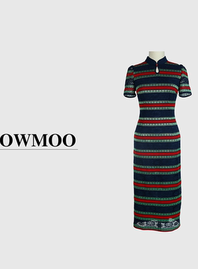 2025夏季新款高级感蕾丝撞色条纹复古中式连衣裙25X1065