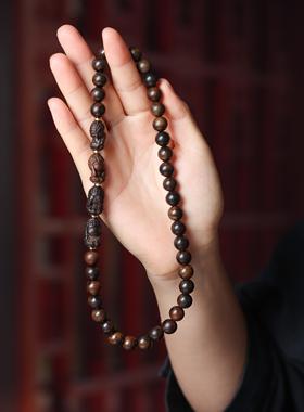 沉香木雕刻四不佛双圈手