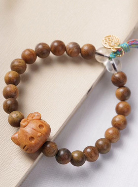 绿檀木雕刻福字招财KT猫