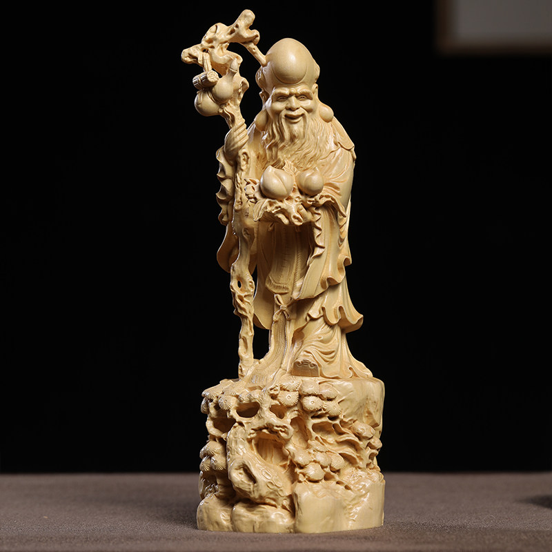 黄杨木雕刻人物寿星工艺