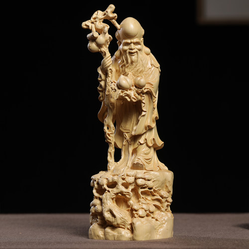 黄杨木雕刻人物寿星工艺
