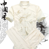 男士 唐装 中老年人爸爸短袖 夏季 套装 包邮 老人衣服装 衬衫 新款 爷爷装