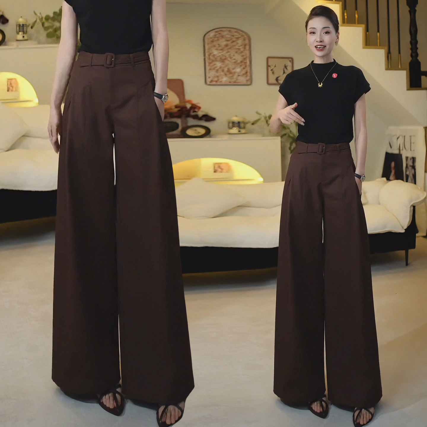 棕红色西装阔腿裤女2026春秋