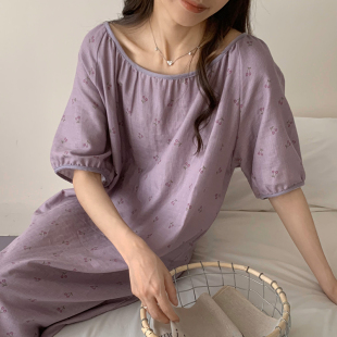 薄全棉 温柔显白 纯棉双层纱睡裙睡衣家居服宽松短袖 夏季 碎花大码