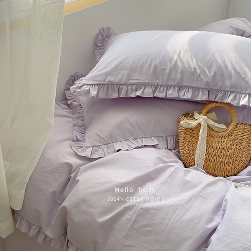韩系花边套件~单人三件套奶油纯色纯棉1.5米全棉床单笠全棉四件套
