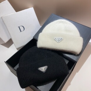 法式倒三角冬季兔毛针织帽女北方保暖护耳冷帽时尚加厚毛线帽子潮