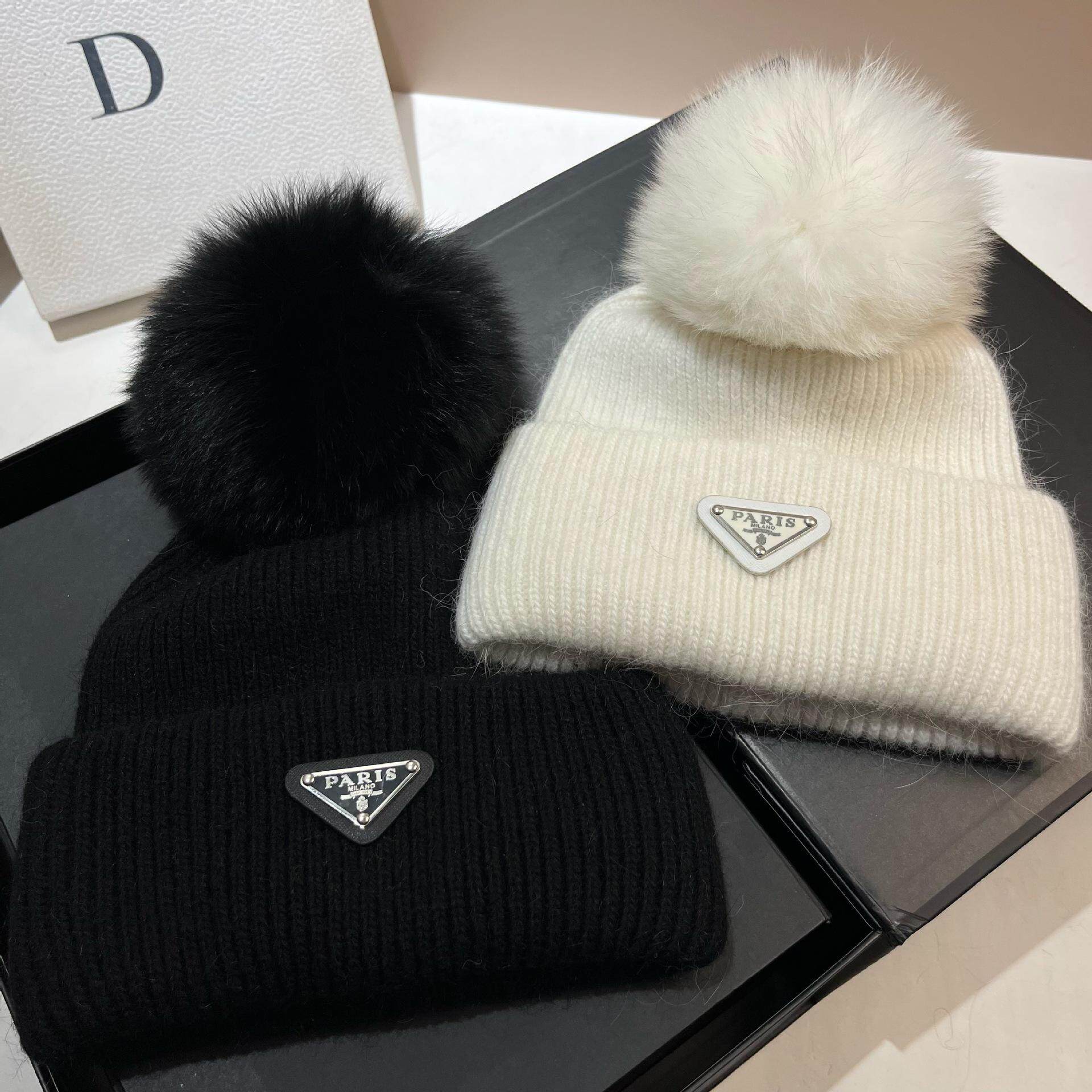 毛线帽三角标显脸小针织百搭秋冬