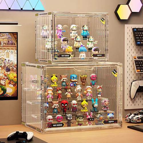 盲盒收纳展示盒防尘泡泡玛特透明亚克力阶梯展示架手办摆件展示柜