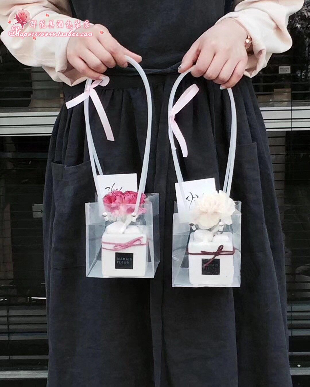 透明盆栽盆景月饼蛋糕礼品袋 精美手提正方形多肉塑料包装送礼袋