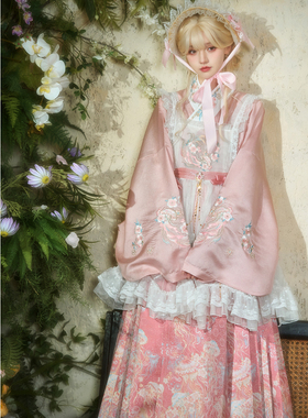 [海月瑶]青殿下原创汉洋折衷汉服套装上衣罩裙明制粉色八分马面裙