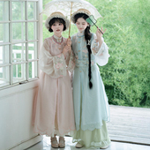 改良长衫 青殿下新中式 原创汉服明制对襟比甲汉洋折衷套装 日常通勤