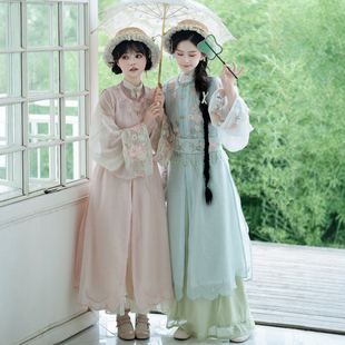 青殿下新中式原创汉服明制对襟比甲汉洋折衷套装改良长衫日常通勤