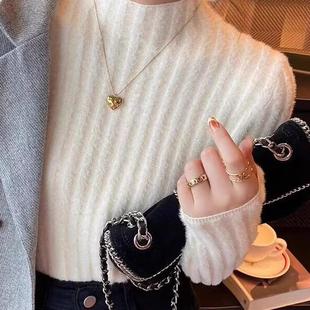 软糯温柔毛衣女秋冬2024新款水貂绒针织半高领内搭加绒加厚打底衫