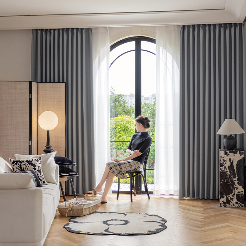 绍兴柯桥简约高遮光太古里高精密窗帘阳台卧室飘窗窗帘成品定制