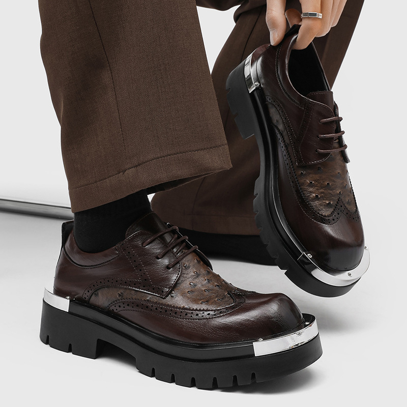 A258-QL52256-P115软底皮鞋英伦风复古经典工装鞋金属雕花男鞋，男装工装外套，电商A258
