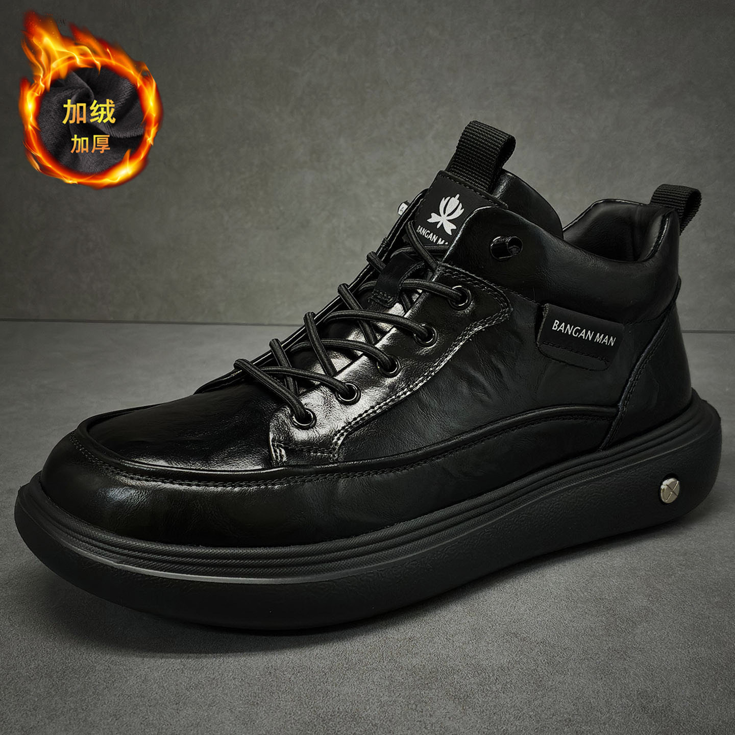 A258-MR19365-P188头层牛皮轻奢皮鞋轻便加绒保暖中帮软底休闲鞋，男装棉衣，电商A258