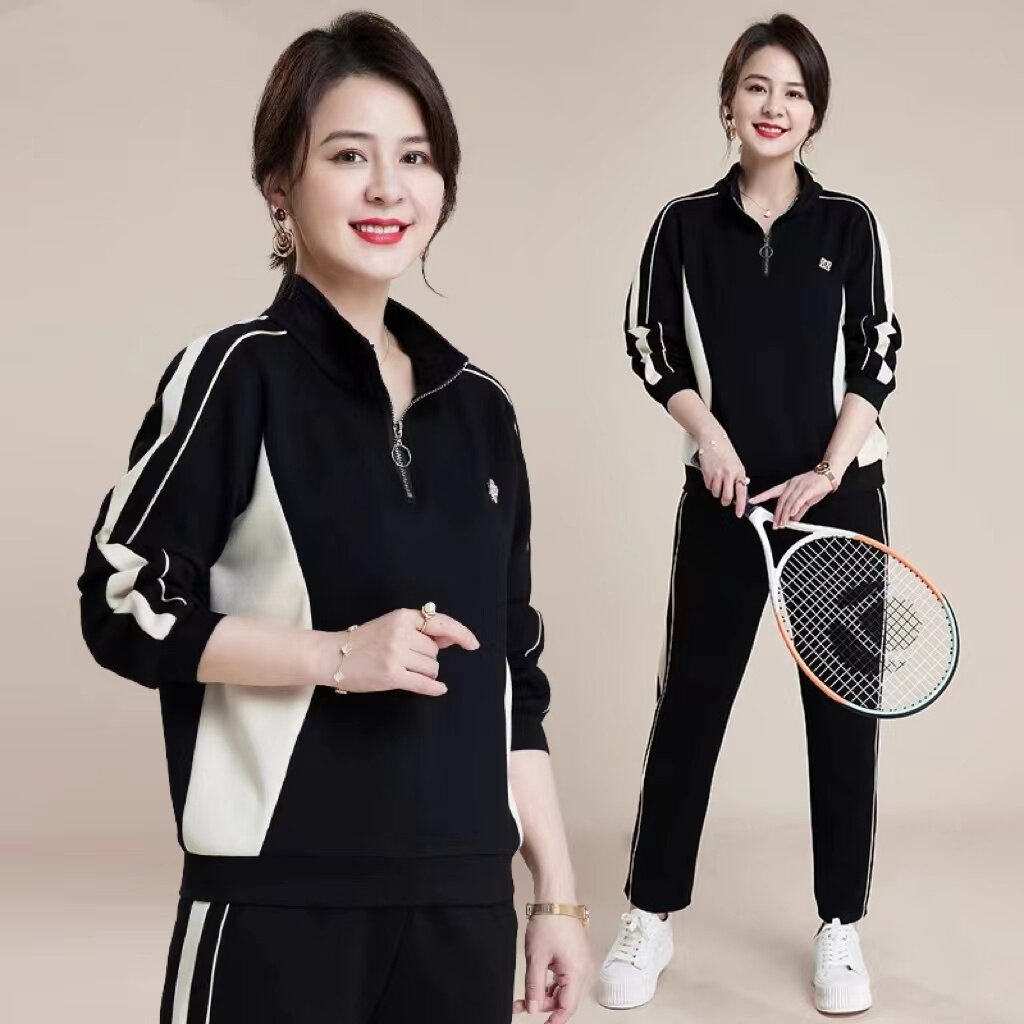 妈妈春装长袖卫衣中老年女休闲两件套中年女装春秋洋气运动服套装
