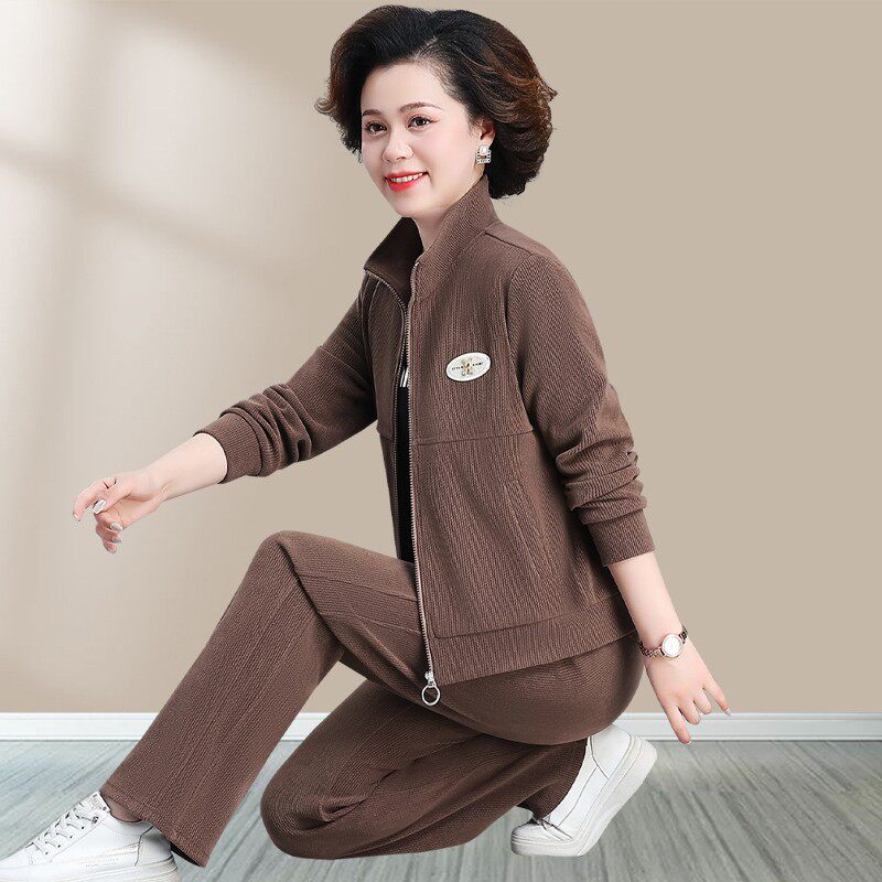 中年妈妈春装外套2024新款洋气中老年运动服套装女上衣春秋两件套