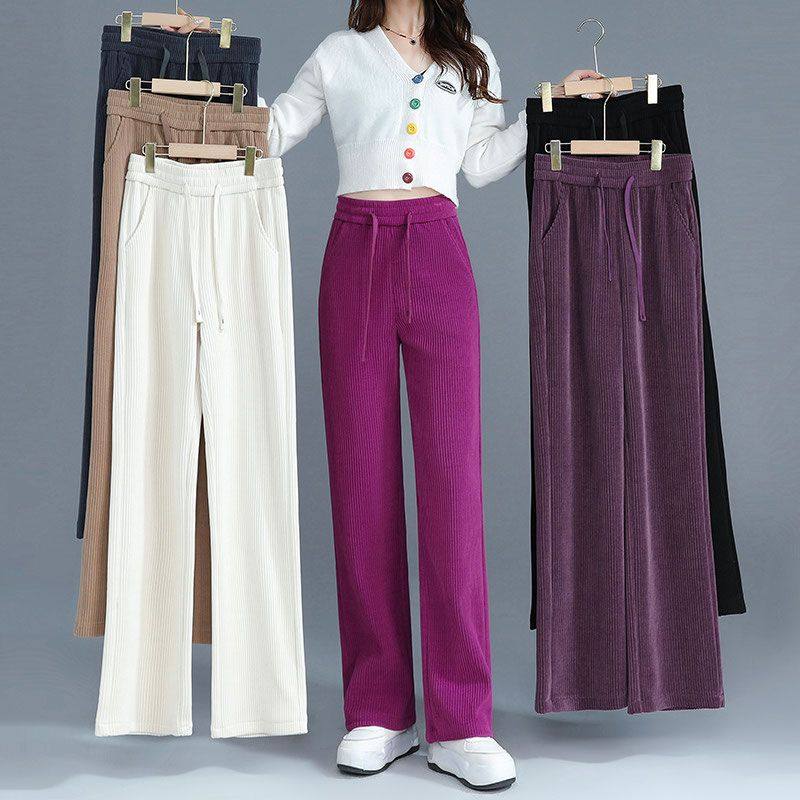 大码300斤条绒窄版阔腿裤女秋冬新款高腰遮肉显瘦纯色休闲直筒裤,女装/女士精品,休闲裤,淘宝优惠券,粉丝福利购,淘宝优惠卷