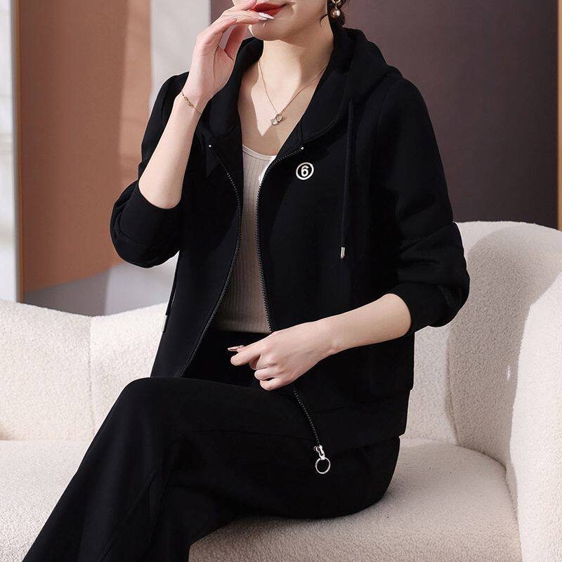 高档运动服套装女春装2024新款年轻妈妈装时尚连帽卫衣休闲两件套