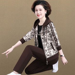 休闲外套显瘦潮流两件套 时尚 气质妈妈运动套装 2025中老年春秋新款